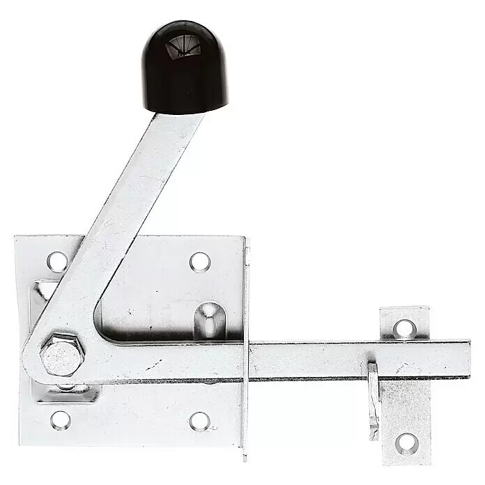 Stabilit Pestillo - L x An: 160,5 x 144 mm, Zincado - Pestillo de palanca de metal plateado con asa negra.