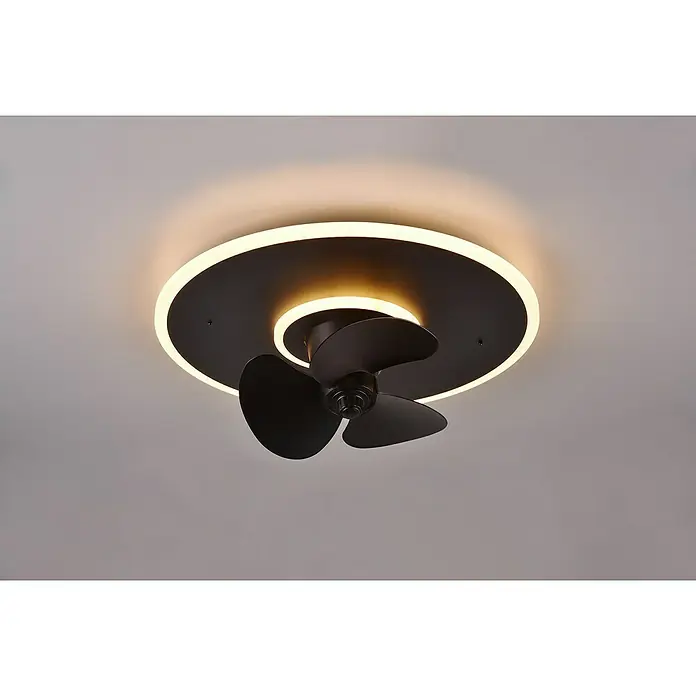 Trio Lighting Ventilador de techo Nybro - Negro, 50 cm, Blanco neutro - Lámpara de techo moderna con ventilador integrado. La lámpara tiene una forma redonda y un color marrón. Está equipada con luces LED.