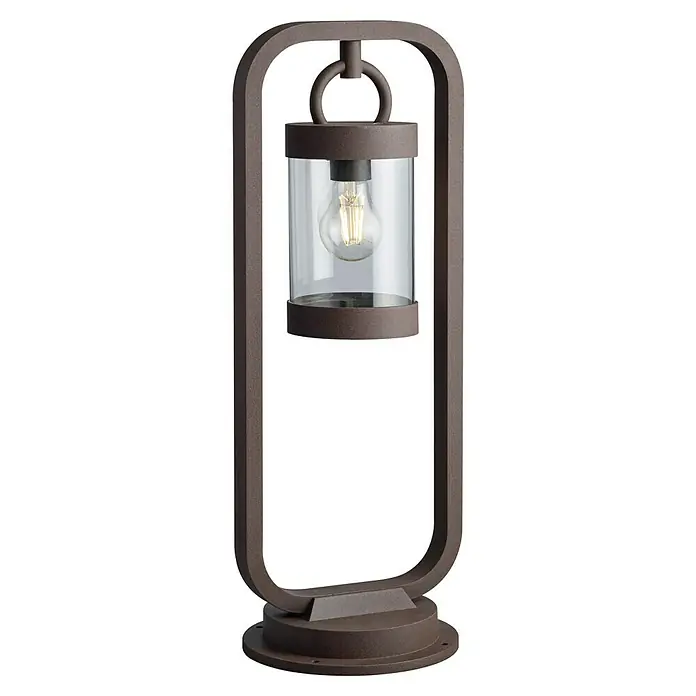 Trio Lighting Sobremuro exterior Sambesi - 28 W, Color del marco: Óxido, 21 x 23 x 60 cm, Sin bombillas - Una elegante lámpara de exterior marrón con un cilindro transparente y una bombilla decorativa.