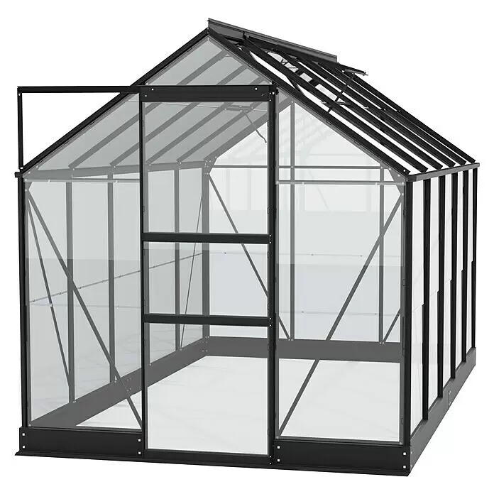 Vitavia Gewächshaus Eris 6200 - Außenmaß inkl. Dachüberstand (B x T): 195 x 323,2 cm, Material Seitenwand: Glas, 3 mm, Schwarz - Diagonale Ansicht