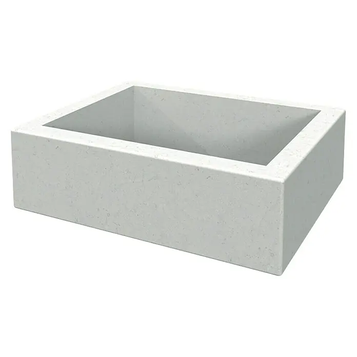 Collippo Ampliación chimenea para barbacoas de obra - L x An x Al: 50,5 x 40 x 15 cm, Hormigón, Blanco - Primer plano de una jardinera rectangular hecha de piedra de color claro con una textura ligeramente rugosa, ideal para uso exterior.