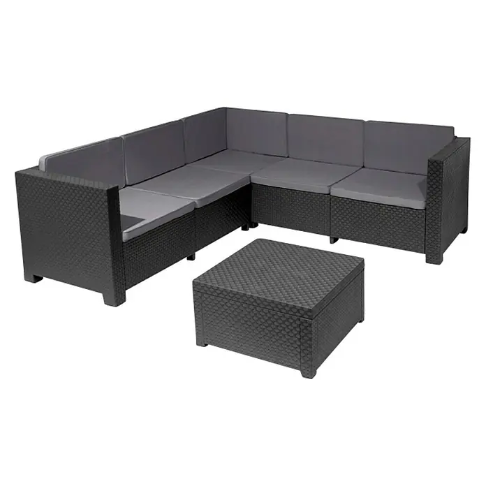 Shaf Conjunto de muebles Oasis - 3 pzs., Polipropileno, Grafito - Juego de salón de patio gris con sofá esquinero modular y mesa de centro, perfecto para relajarse al aire libre en el jardín.