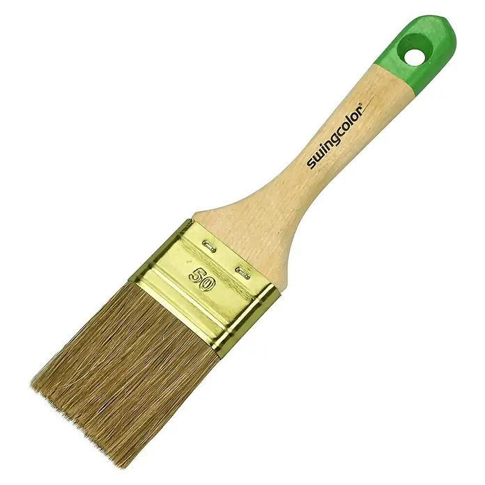 swingcolor Komfort Lasur-Flachpinsel - Breite Borsten: 50 mm, Hollestermischung, Naturholz - Pinsel mit Holzgriff und grüner Spitze, ideal zum Malen und Lackieren. Das Werkzeug für präzise Farbaufträge.