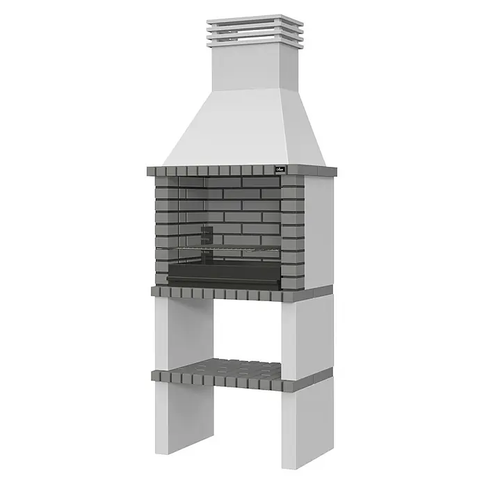 Barbacoa con chimenea Alvor con fregadero - An x Pr x Al: 167 x 47 x 224 cm, Superficie parrilla: 64 x 38 cm, Hormigón - Una barbacoa de piedra detallada y elegante, perfecta para experiencias culinarias al aire libre y acogedoras noches de parrilla con amigos.