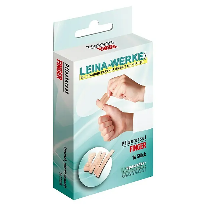 Leina-Werke Pflaster-Set Finger - 16 Stk., Elastisch - Produktbild: Leina-Werke Fingerpflasterset, 16 Stück, elastisch und einzeln verpackt für eine optimale Versorgung kleinerer Fingerverletzungen.