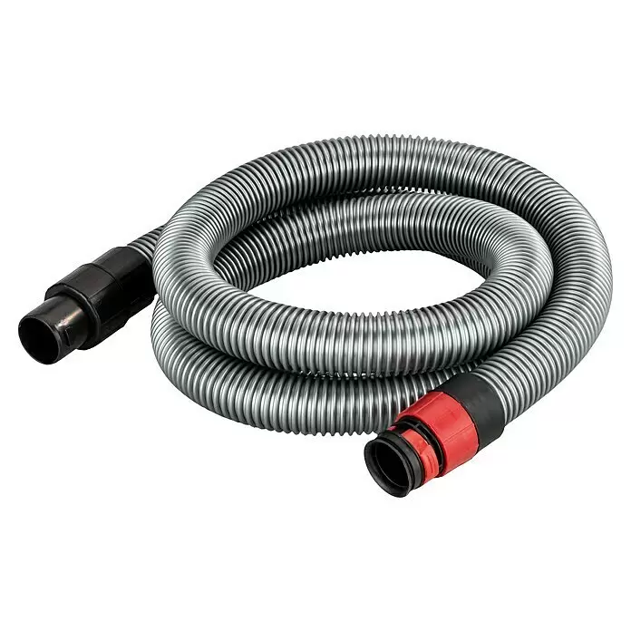 Bosch Saugschlauch antistatisch - Länge: 2,2 m, Durchmesser: 35 mm - Grauer Wellschlauch mit schwarzen und roten Anschlüssen, aufgerollt.