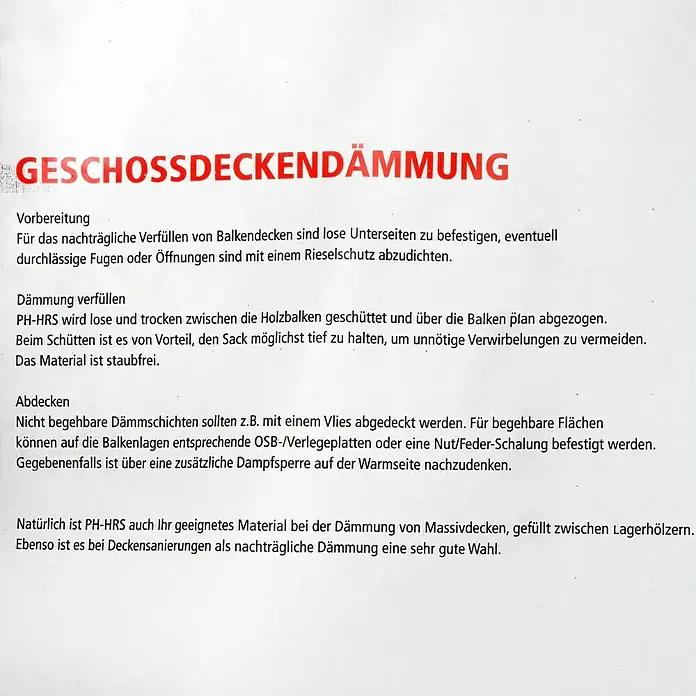 Hohlraumschüttung HRS 200 - 200 l, Polystyrol - Informationen zur Geschossdeckendämmung mit Hinweisen zu Vorbereitung, Dämmung, Abdeckung und Materialeignung.