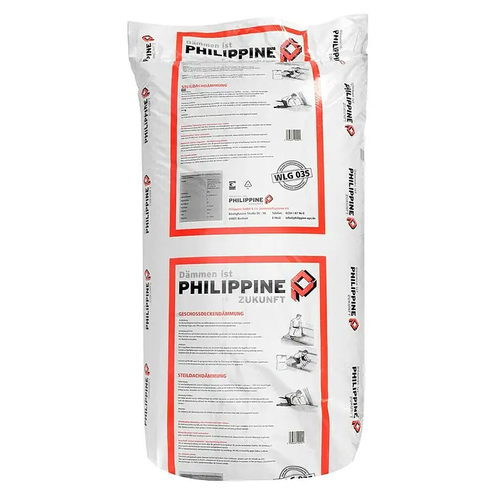 Hohlraumschüttung HRS 200 - 200 l, Polystyrol - Sack mit Philippinen-Dämmprodukten, ideal für Steildach- und Geschossdeckendämmung. Qualität und Nachhaltigkeit für Ihr Zuhause.