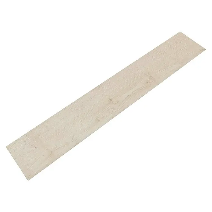 Harmonie by Palazzo Feinsteinzeugfliese - 15 x 90 cm, Buche, Matt - Eine einzelne helle Holzdiele mit sichtbarer Maserung, ideal für moderne Innenräume und Bodenbeläge.\n