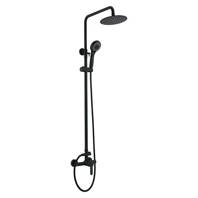 Camargue Sabati Sistema de ducha - Con grifo monomando, Negro - Conjunto de ducha negro mate con rociador superior y de mano, ideal para un baño moderno.