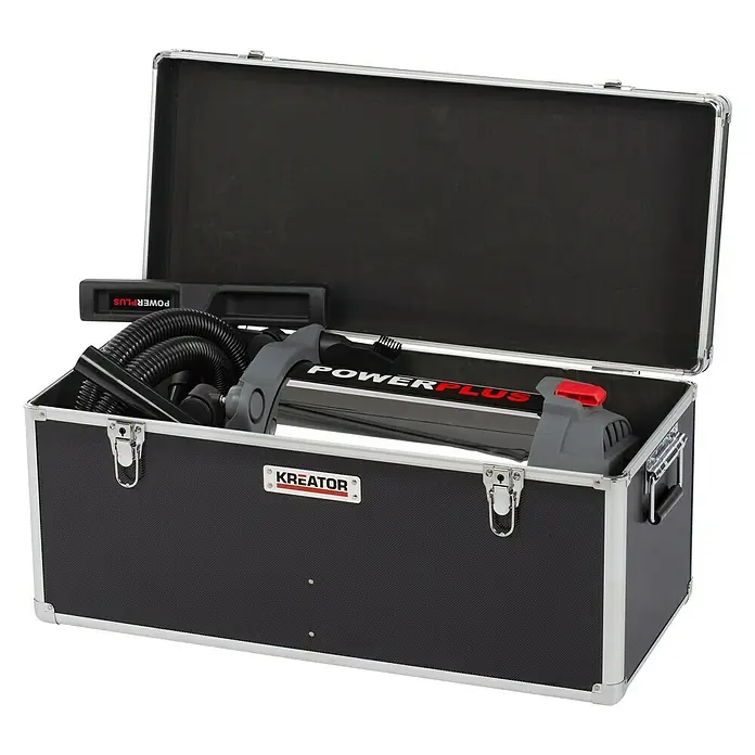 Kreator Juego de cajas de herramientas KRT640501B - 3 pzs., Ruedas, Con cerradura - El aspirador de líquidos y sólidos POWERPLUS en un estuche de transporte resistente. Ideal para obras y talleres para la fácil eliminación de polvo y líquidos.