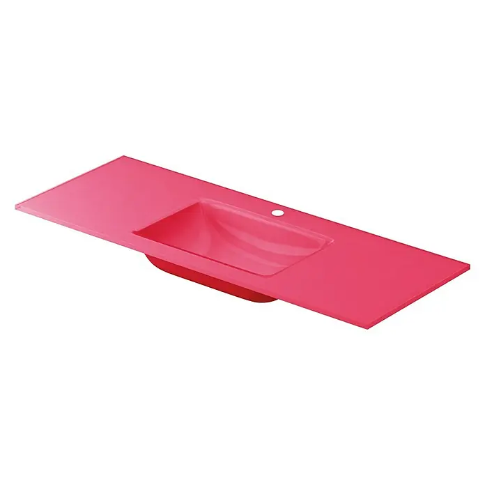 Lavabo Cristal - 121 x 46 cm, Orificios para grifo: Medio, Sin desbordamiento, Frambuesa - Lavabo rosa con cubierta para grifo integrada. Un accesorio de baño moderno y elegante.