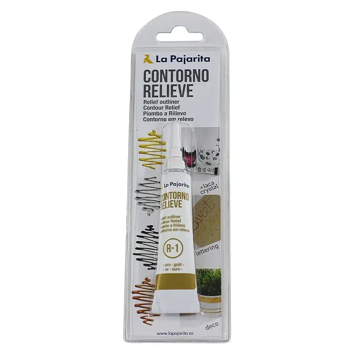 La Pajarita Pintura Contorno relieve - Oro viejo, 20 ml - La Pajarita Contorno Relief Outliner dorado para crear líneas finas y acentos en diversas superficies, ideal para proyectos creativos.