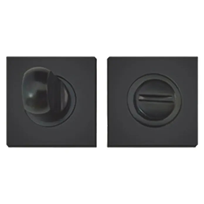 GDK Condena C A05-35 - An x L: 30 x 30 mm, Negro, Apto para: Puertas de madera - Primer plano de dos pomos negros, uno con manija redonda y otro con un diseño ranurado, mostrando un diseño elegante y moderno.