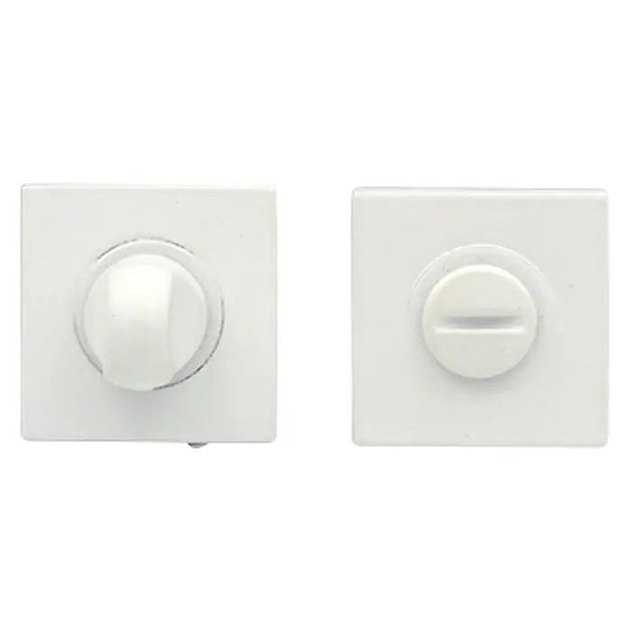 GDK Condena C A05-35 - An x L: 30 x 30 mm, Blanco, Apto para: Puertas de madera - Dos cerraduras de puerta blancas para el baño o el aseo, una con un pomo y otra con una ranura para un destornillador.