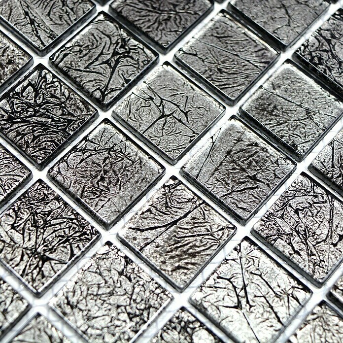 Mosaikfliese Quadrat Crystal Uni CM 4BL12 (30 x 30 cm, Schwarz, Glänzend)