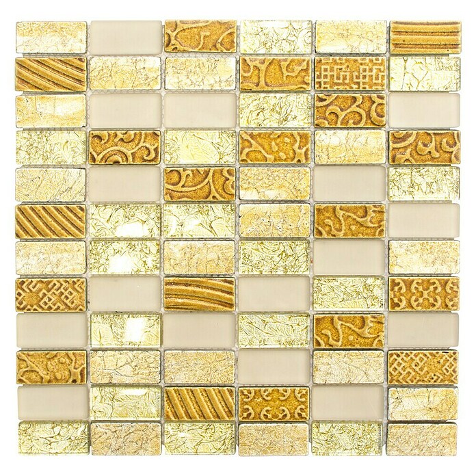 Mosaikfliese Rechteck Crystal Mix XCM CRS4 (30 x 30 cm, Gold, Glänzend)
