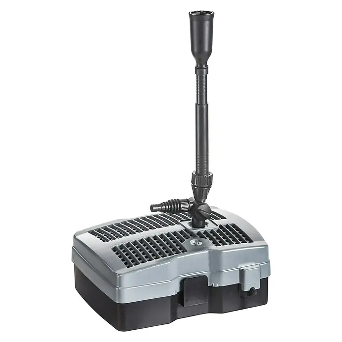 Heissner Unterwasserfilter FA1000UV - Fördermenge pro Std.: 1.200 l, Teichgröße: 3 m³ - Teichpumpe mit Fontäneaufsatz, ideal für kleine Teiche. Die Pumpe sorgt für sauberes Wasser und eine attraktive Fontäne.