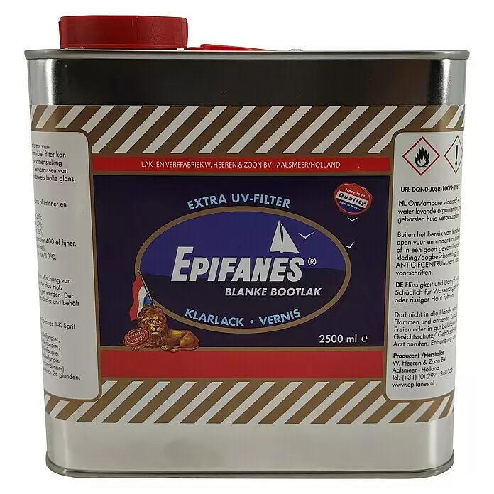 Epifanes Klarlack - 2,5 l - Metallkanne mit rotem Deckel, Epifanes Klarlack/Bootslack mit UV-Filter, 2500 ml.