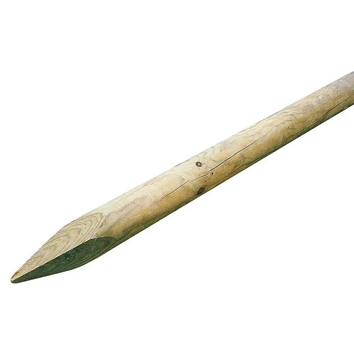 Cerland Poste para árbol liso - 1 ud., Apto para: Plantas trepadoras, L x An: 200 x 7 cm - Primer plano de una estaca de madera afilada, ideal para jardinería y paisajismo. Estaca de madera duradera con punta.