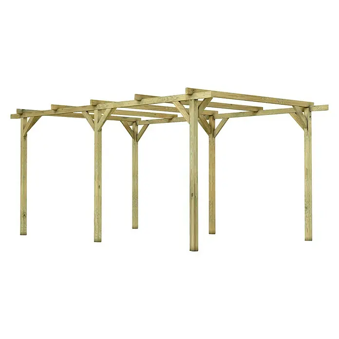 Cerland Carport Henri - 512 x 300 cm, Altura de cumbrera: 226 m, Carport adecuado para: Automóviles - Esta imagen muestra una pérgola de madera, un elemento arquitectónico de jardín que proporciona sombra y soporta plantas trepadoras. La pérgola no está tratada.