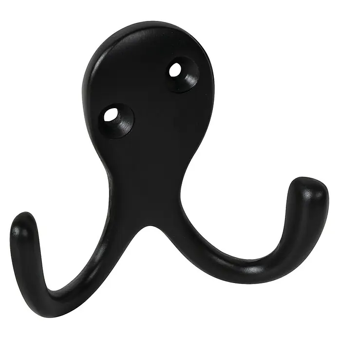 Nesu Alzapaños 982 - 68 x 57 x 19 mm, Negro - Gancho doble negro para montaje en pared, perfecto para colgar toallas o chaquetas con estilo en el baño o pasillo.