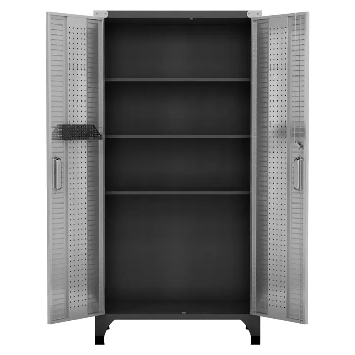 Wisent Werkstatt-Hochschrank - L x B x H: 46 x 91 x 183 cm, Silber/Schwarz