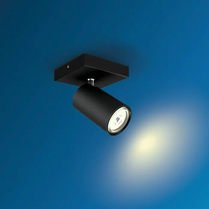 Philips Foco de pared Kosipo - 10 W, L x An x Al: 10,2 x 10,2 x 13,4 cm, Negro, GU10 - La lámpara de techo negra con foco ajustable proporciona iluminación dirigida y un ambiente moderno en cualquier habitación.