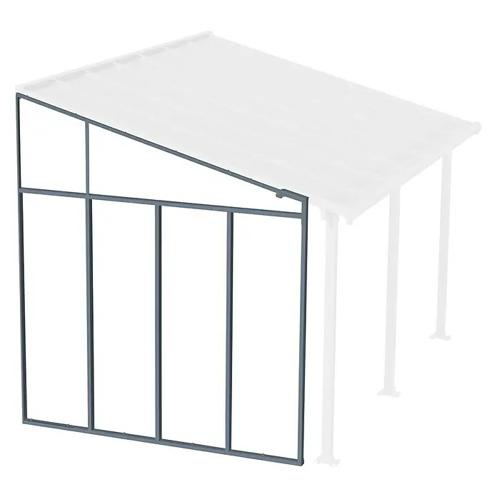 Palram – Canopia Panel lateral Sidewall - Gris - Una vista en perspectiva de una moderna glorieta blanca con estructura gris, sobre un fondo negro.