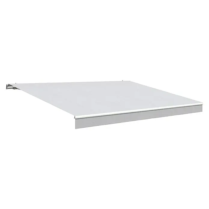 Solid Elements Gelenkarmmarkise S-8442 - Weiß, Breite: 3,5 m, Ausfall: 2,5 m - Ein schattenspendendes, ausfahrbares Sonnensegel in neutralem Grau. Es schützt vor Sonne und Hitze auf Balkon und Terrasse.