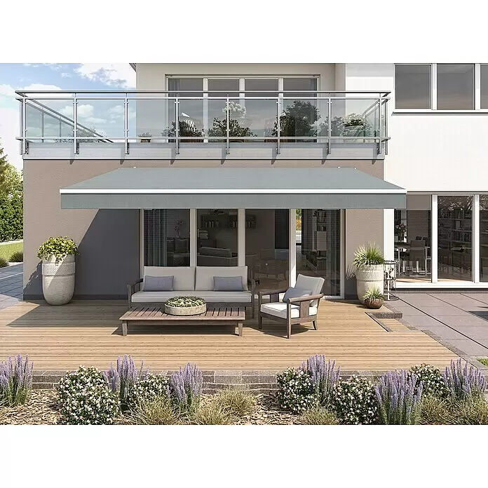 Solid Elements Gelenkarmmarkise S-8445 - Grau, Breite: 6 m, Ausfall: 2 m - Stimmungsaufnahme