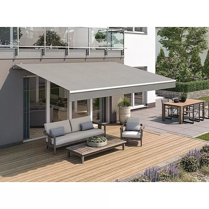 Solid Elements Gelenkarmmarkise S-8441 - Beige/Grau, Breite: 5 m, Ausfall: 2,5 m - Stimmungsaufnahme