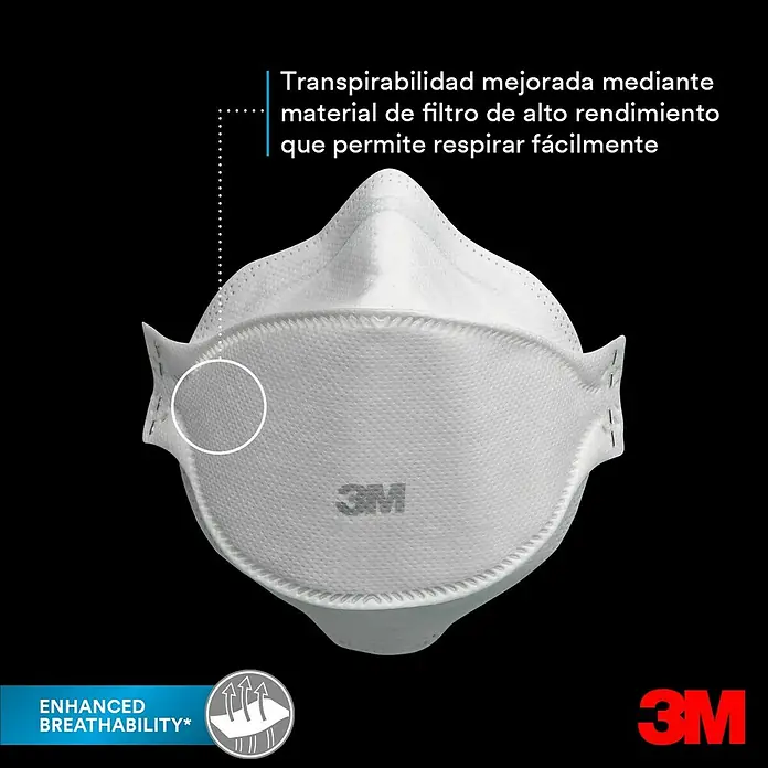 3M Mascarilla de protección respiratoria 9320D+ - FFP2 NR D, 5 ud. - Mascarilla respiratoria 3M para mayor transpirabilidad con material de filtro de alto rendimiento.