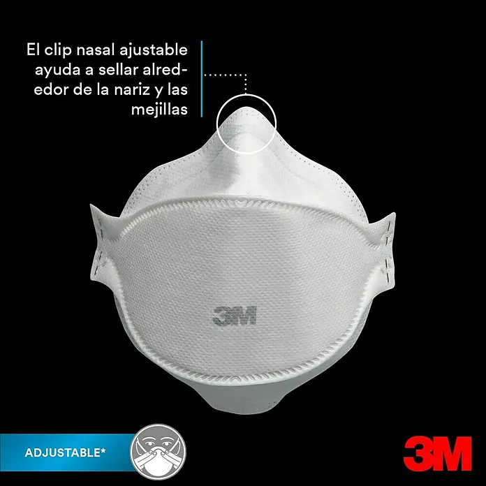3M Mascarilla de protección respiratoria 9320D+ - FFP2 NR D, 5 ud. - Imagen del producto de un respirador 3M. La máscara es blanca y tiene un clip nasal ajustable para una comodidad óptima.