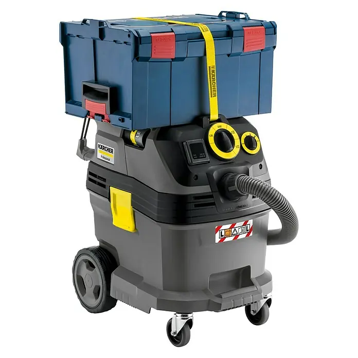 Kärcher Aspirador en seco y húmedo eléctrico NT 30/1 TACT L - 1.380 W, Volumen de recipiente: 30 l, Con bolsa - El aspirador industrial Kärcher con caja de herramientas atada ofrece una solución integral para obras y talleres.