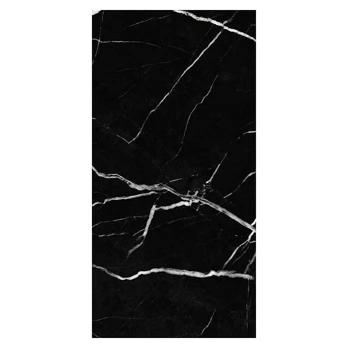 Allure Suelo vinílico SPC Black Marble - 610 x 305 x 5,2 mm, Negro, Resistente al agua - Mármol negro con vetas blancas para diseños elegantes y modernos, ideal para encimeras o revestimientos de paredes, irradiando lujo.