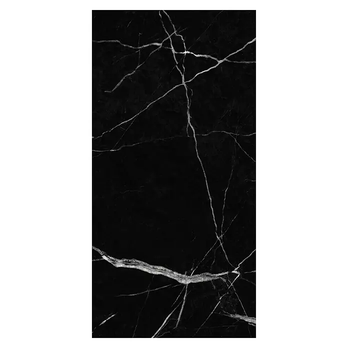 Allure Suelo vinílico SPC Black Marble - 610 x 305 x 5,2 mm, Negro, Resistente al agua - Elegante losa de mármol negro con llamativas vetas claras. El diseño de alto contraste añade un toque sofisticado y moderno a cualquier espacio.