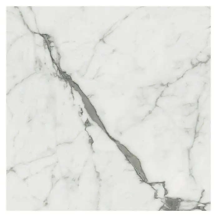 Allure Suelo vinílico SPC White Marble - 600 x 600 x 6 mm, Gris, Resistente al agua - Primer plano de una baldosa de mármol blanco con vetas grises, perfecta para un diseño elegante y moderno.