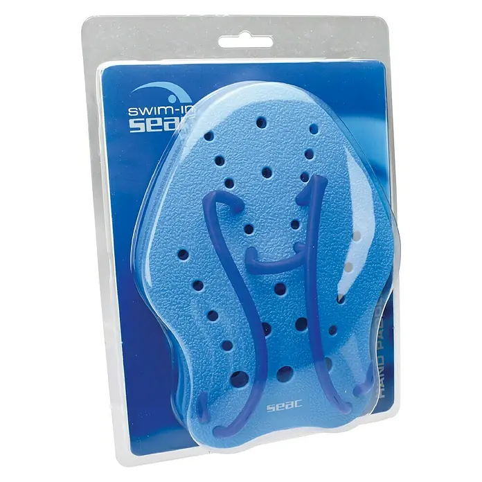 Seac Sub Palas de natación - M, Azul - Palas de natación azules Swim-In Sea en una caja de plástico transparente. Ideal para el entrenamiento y mejora de la técnica.