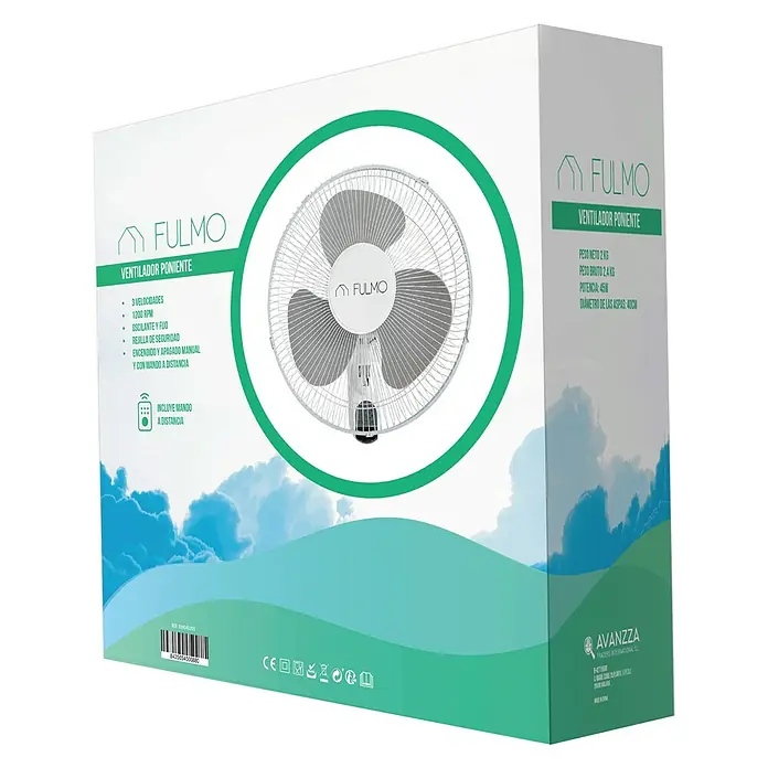 Fulmo Ventilador de pared Poniente - Blanco, 40 cm - Embalaje de un ventilador FULMO Poniente.
