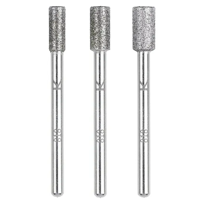 Wolfcraft Fresa de diamante - Diámetro: 4 mm - 5,5 mm, Diámetro vástago: 3 mm, 3 pzs. - Tres pernos de esmerilado plateados con grano de diamante para un procesamiento y suavizado precisos de superficies. Ideal para profesionales y aficionados al bricolaje.