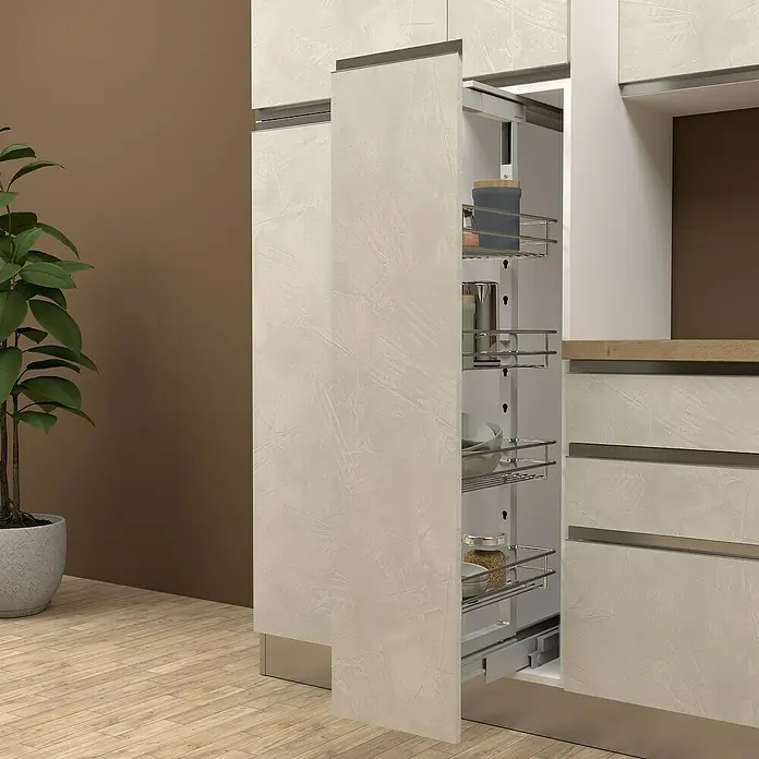Marinelli Cucine Vormontierte Küchenzeile Marina - Breite: 285 cm, Weiß, Mit Elektrogeräten, Spüle links - Küchenschrank mit Auszug: Praktische Aufbewahrung von Vorräten und Küchenutensilien in einem modernen Design.