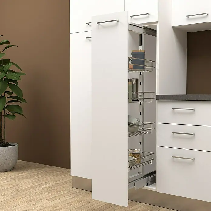 Marinelli Cucine Vormontierte Küchenzeile Idra - Breite: 285 cm, Weiß, Mit Elektrogeräten - Ausziehbarer Küchenschrank mit mehreren Regalen zur Aufbewahrung von Lebensmitteln und Küchenutensilien, modernes Küchendesign.