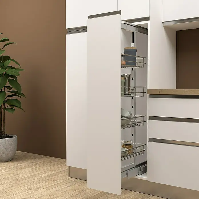 Marinelli Cucine Vormontierte Küchenzeile Luce - Breite: 285 cm, Weiß, Mit Elektrogeräten, Spüle links - Küchenschrank mit Auszugsystem. Elegantes Design und praktischer Stauraum für die moderne Küche.