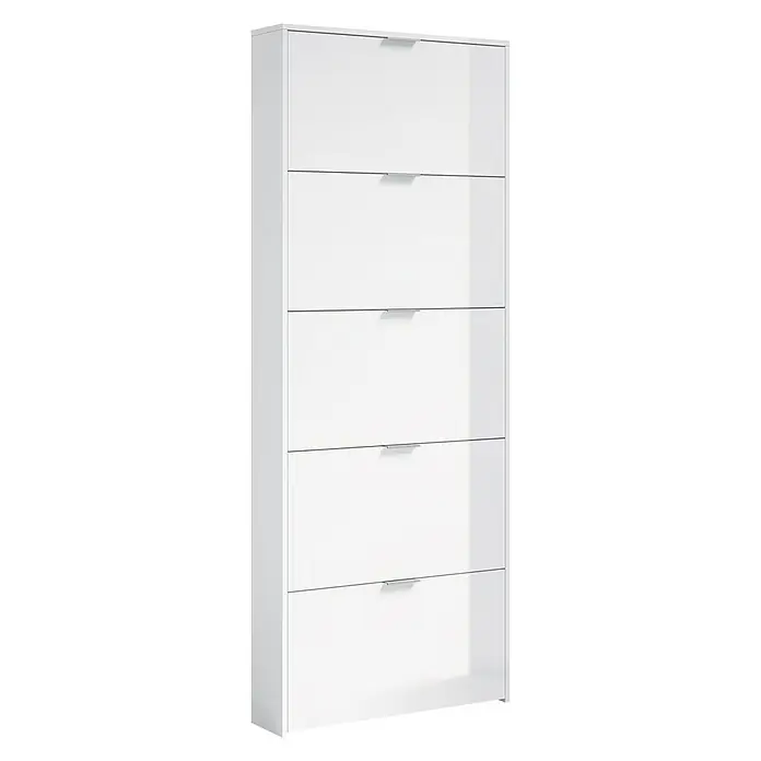 Zapatero Frei - L x An x Al: 17 x 70 x 180 cm, Blanco - Zapatero blanco con cinco compartimentos abatibles para un almacenamiento elegante y práctico de zapatos.