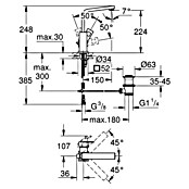 Grohe Eurocube Waschtischarmatur (Chrom, Hoher Auslauf, Glänzend)