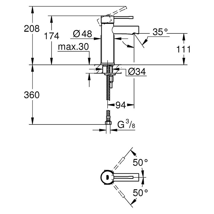 Grohe Essence New Waschtischarmatur (Ohne Zugstange, Chrom, Glänzend)