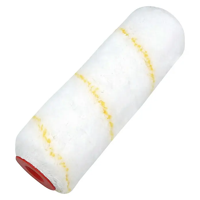swingcolor Premium Farbwalze - Breite Walze: 25 cm, Bügelstärke: 8 mm, Florhöhe: 18 mm - Weißer Farbroller mit gelben Streifen und rotem Ende, ideal für Malerarbeiten und Renovierungen.