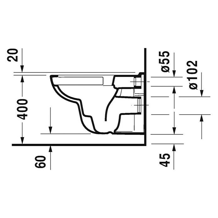 Duravit D-Code Spülrandloses Wand-WC (Ohne WC-Sitz, Mit Beschichtung, Tiefspüler, Weiß)