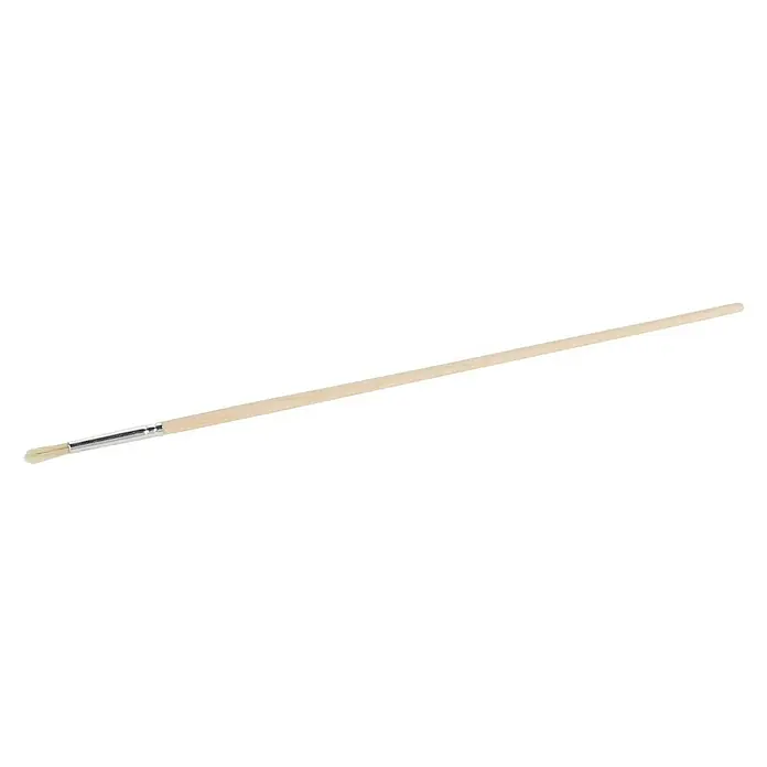 Strichzieher Rund - Größe Pinsel: 4, Chinaborsten, Holz - Nahaufnahme eines Pinsel mit Holzgriff und silberner Zwinge, ideal für feine Detailarbeiten und künstlerische Projekte.